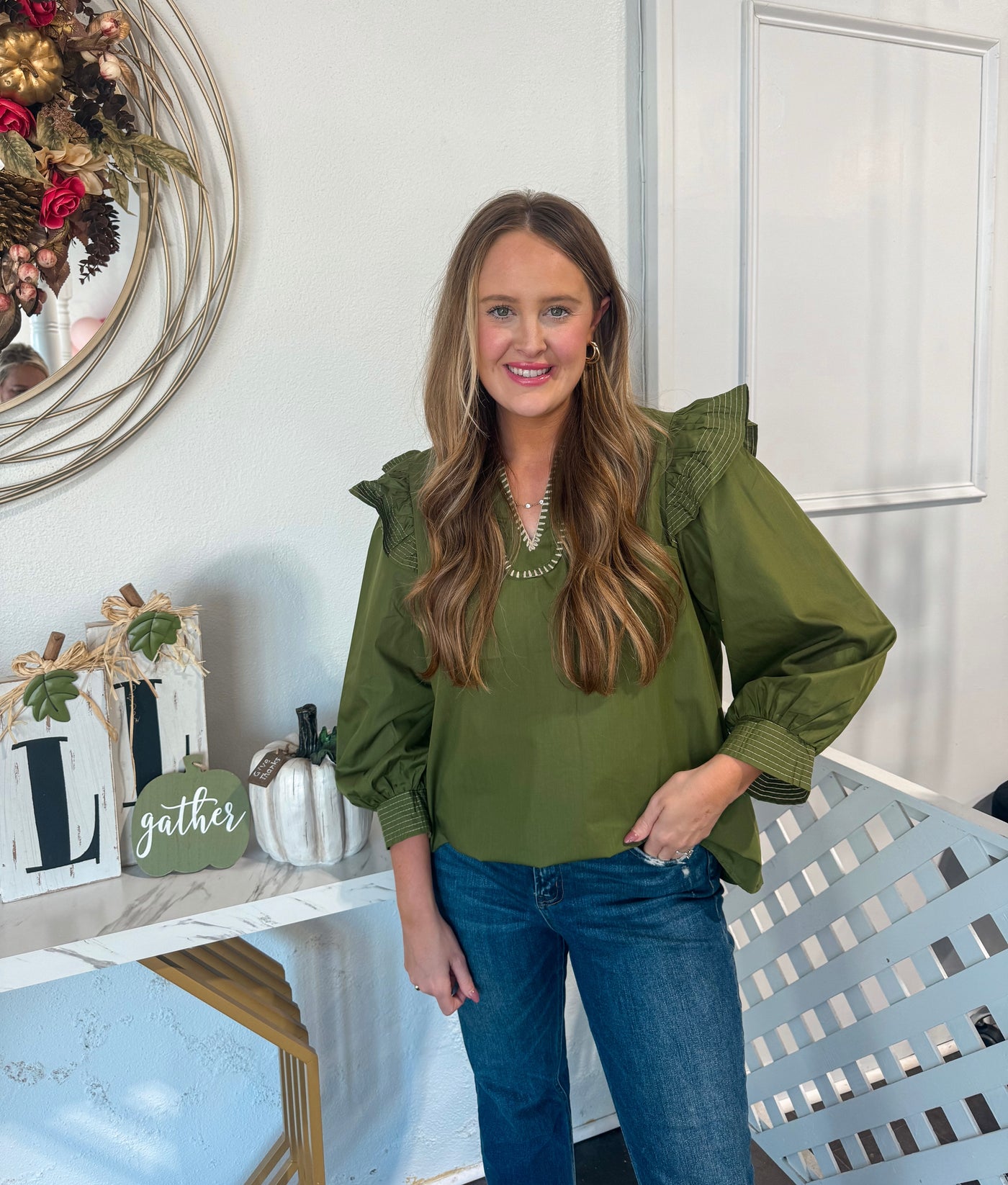 The Fall Olive Blouse