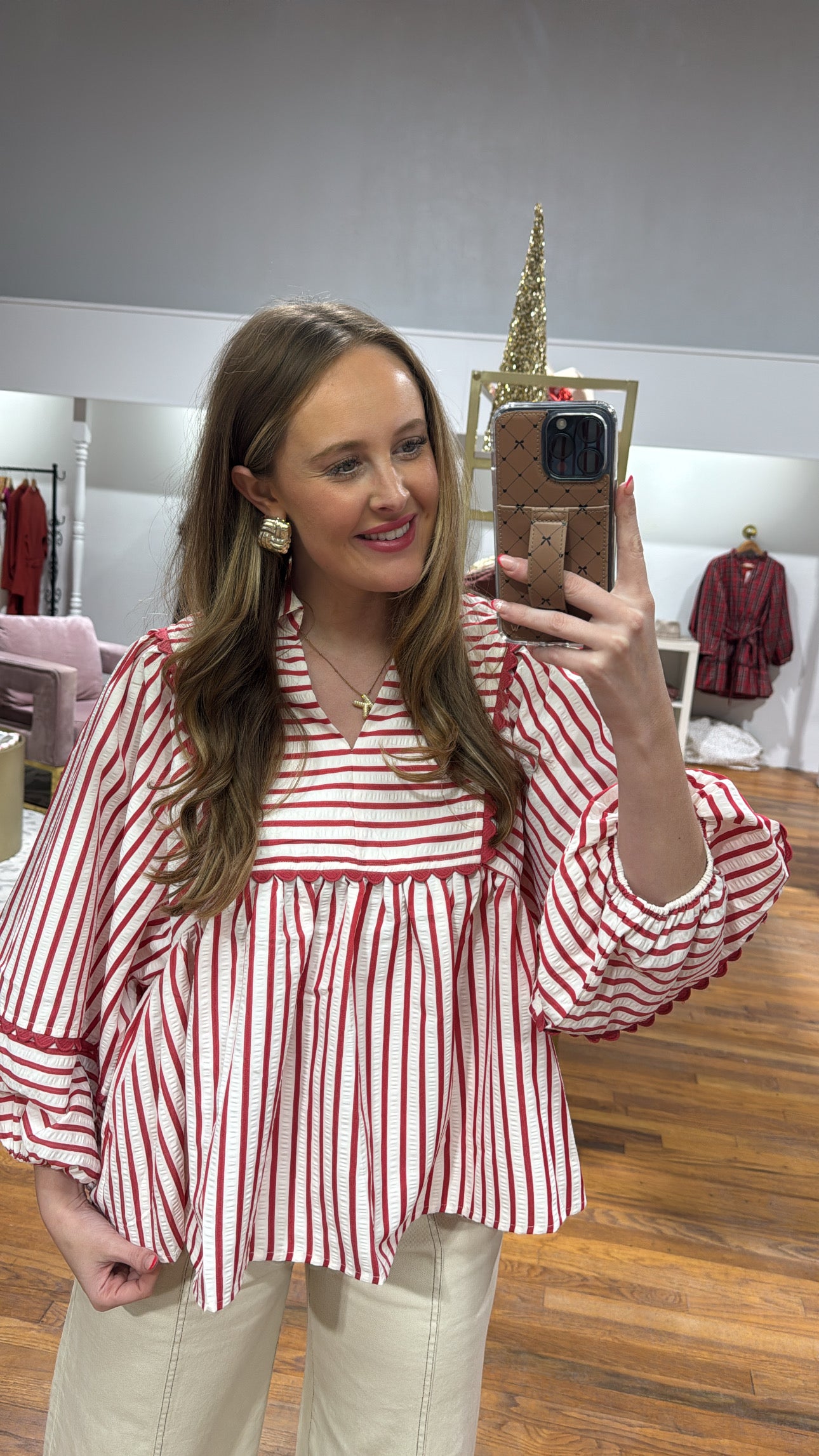 All Red Stripe Blouse