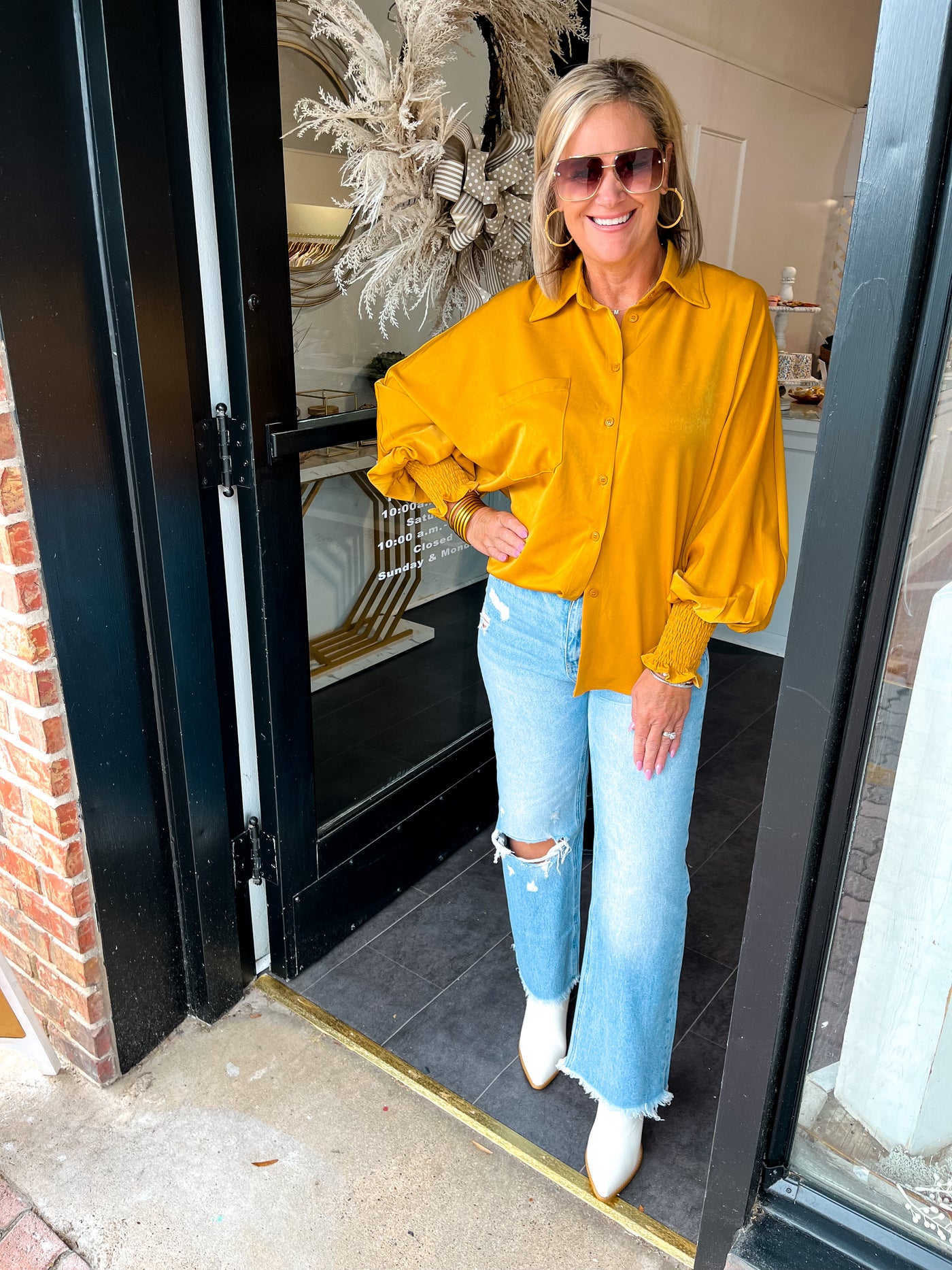 Not Your Average Button Down Blouse-Mustard