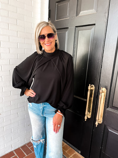 Date Night Cape Blouse-Black