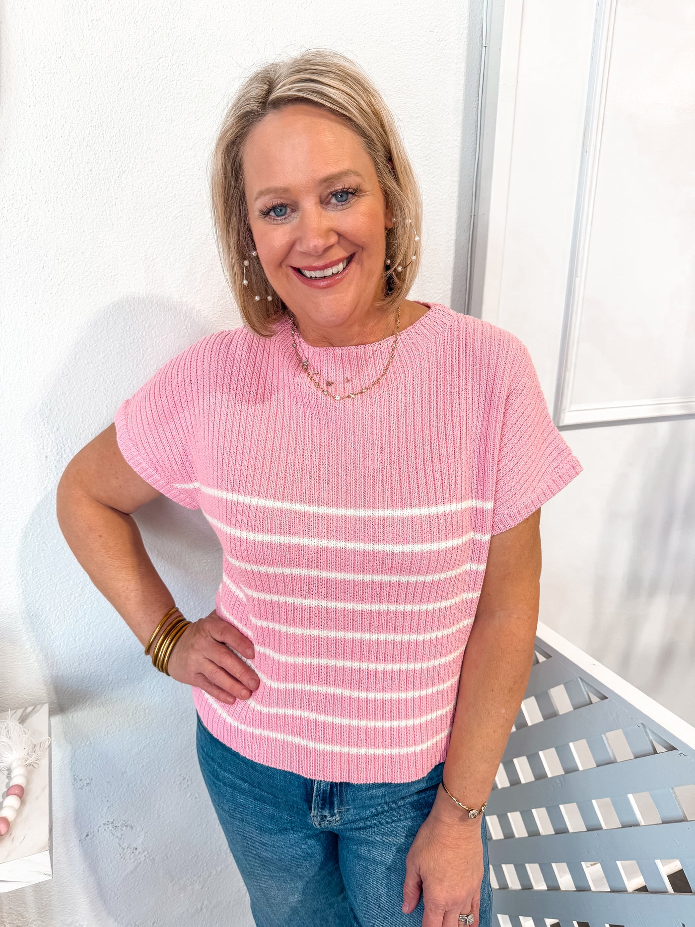 Spring Feels Stripe Sweater-Pink