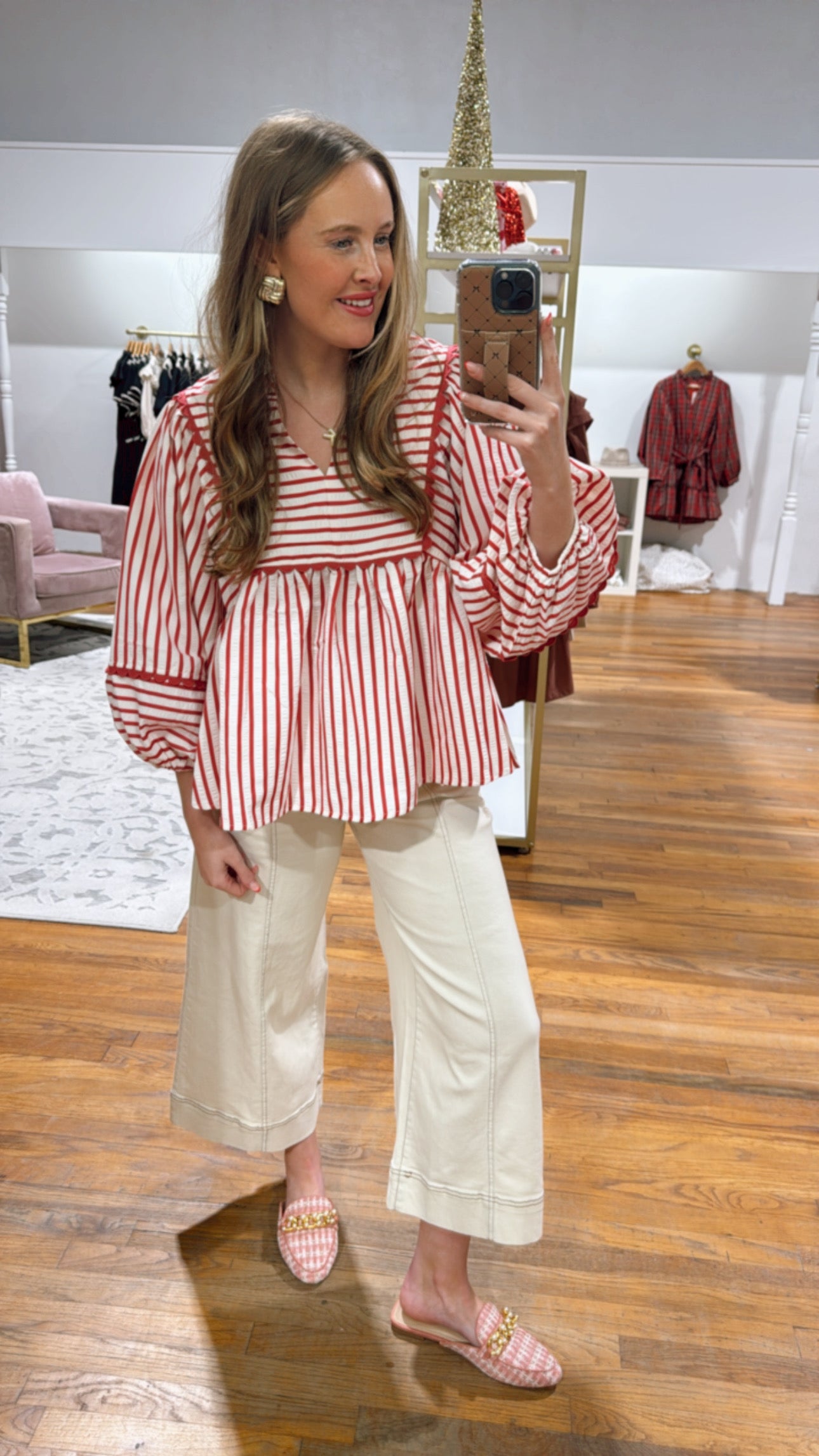 All Red Stripe Blouse