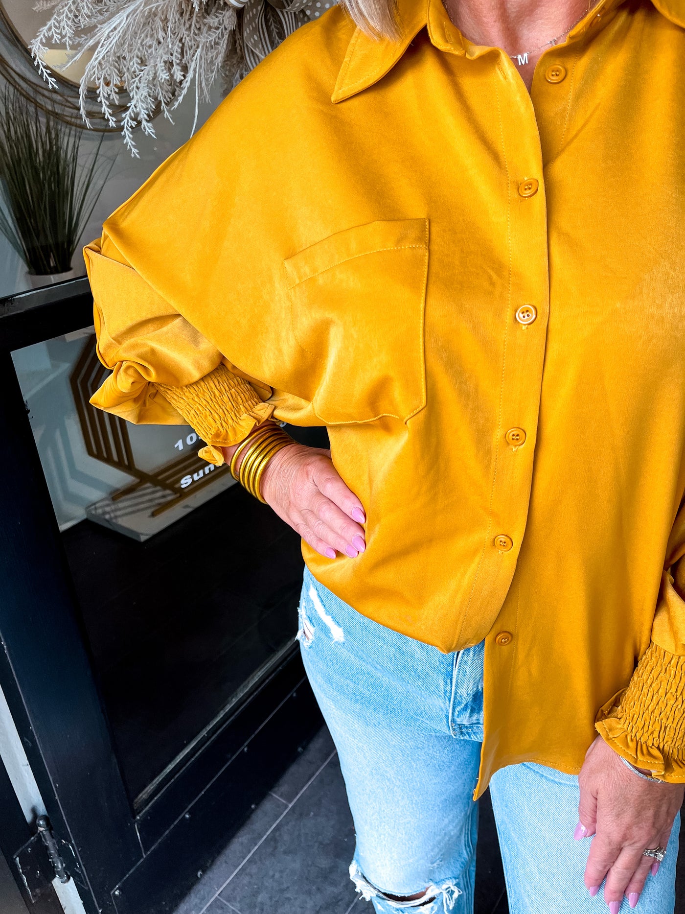 Not Your Average Button Down Blouse-Mustard