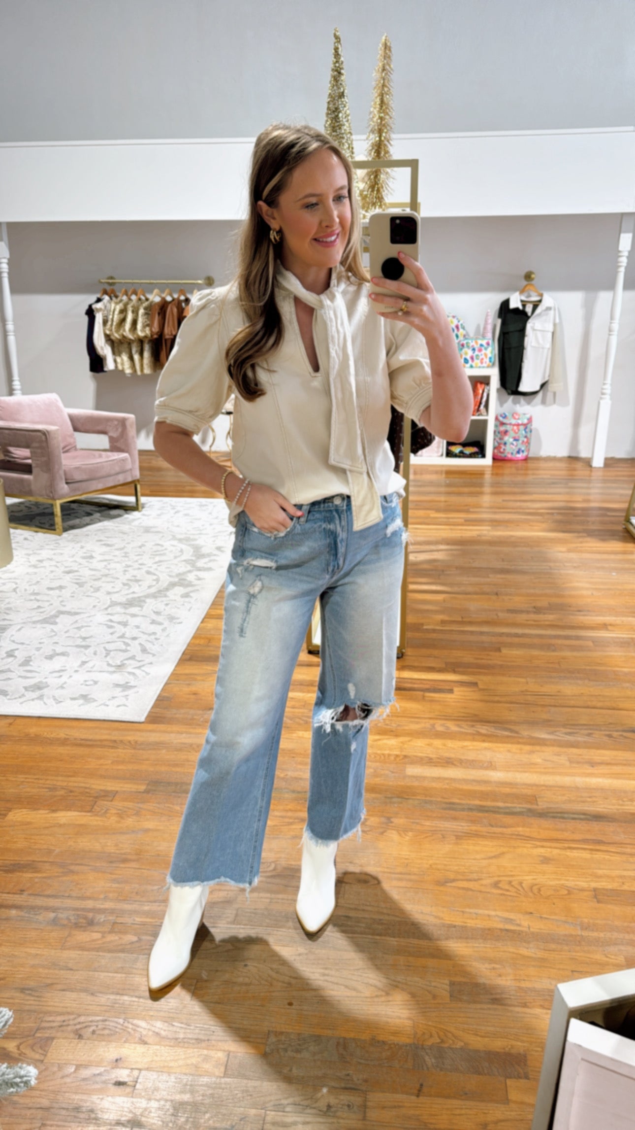 Misty Cream Denim Top