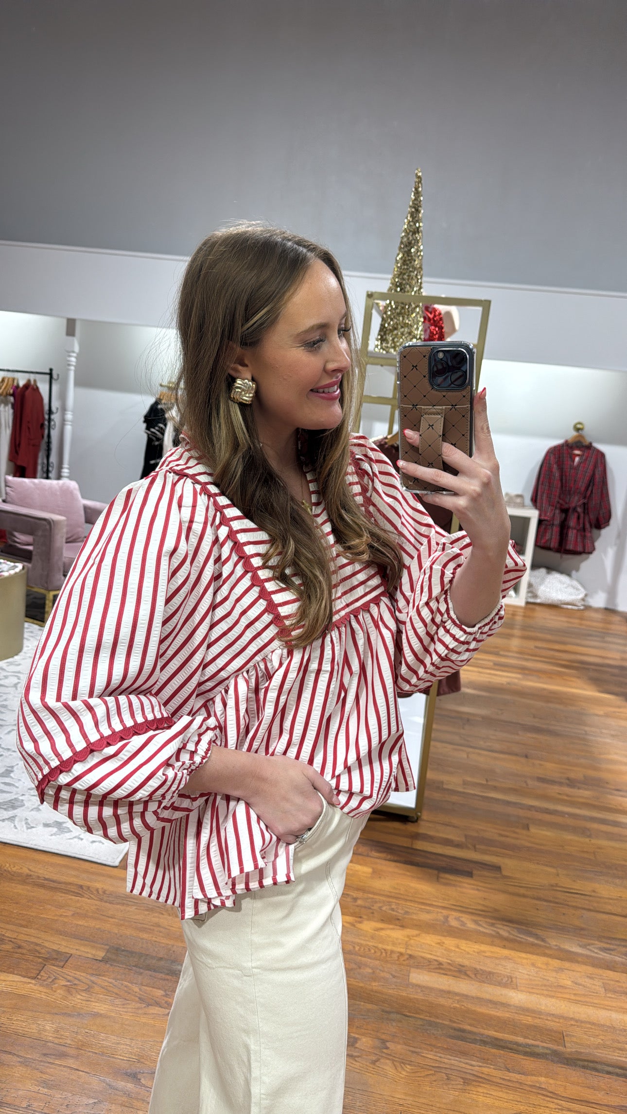 All Red Stripe Blouse