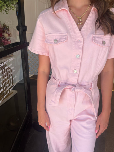 Baby Pink Denim Jumpsuit