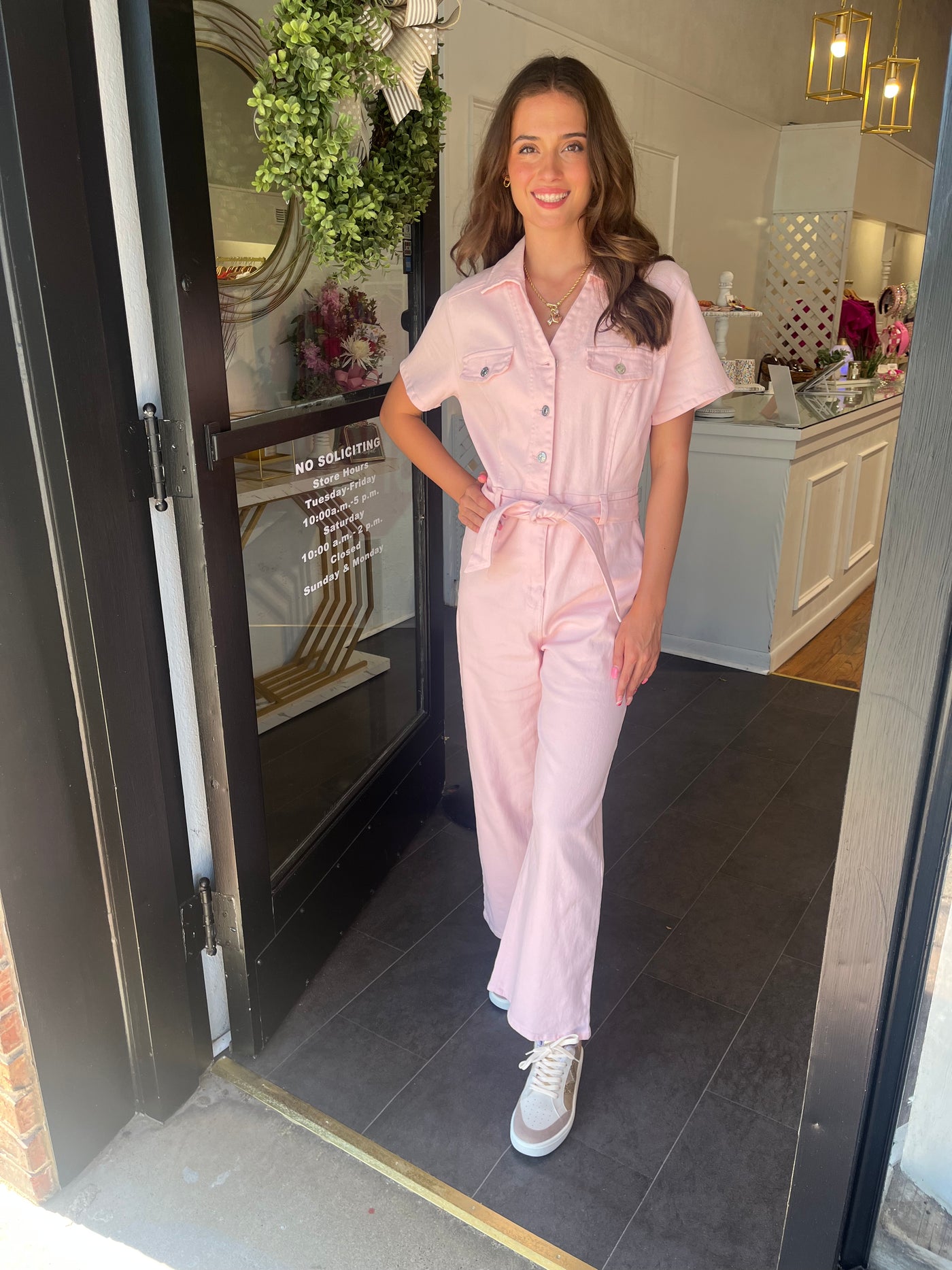 Baby Pink Denim Jumpsuit