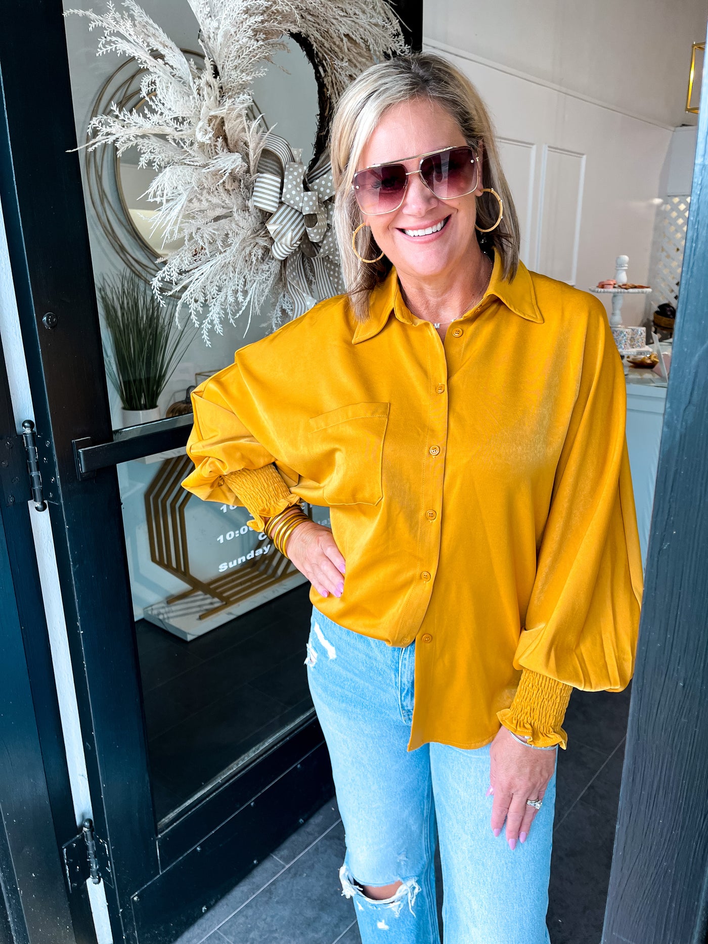 Not Your Average Button Down Blouse-Mustard