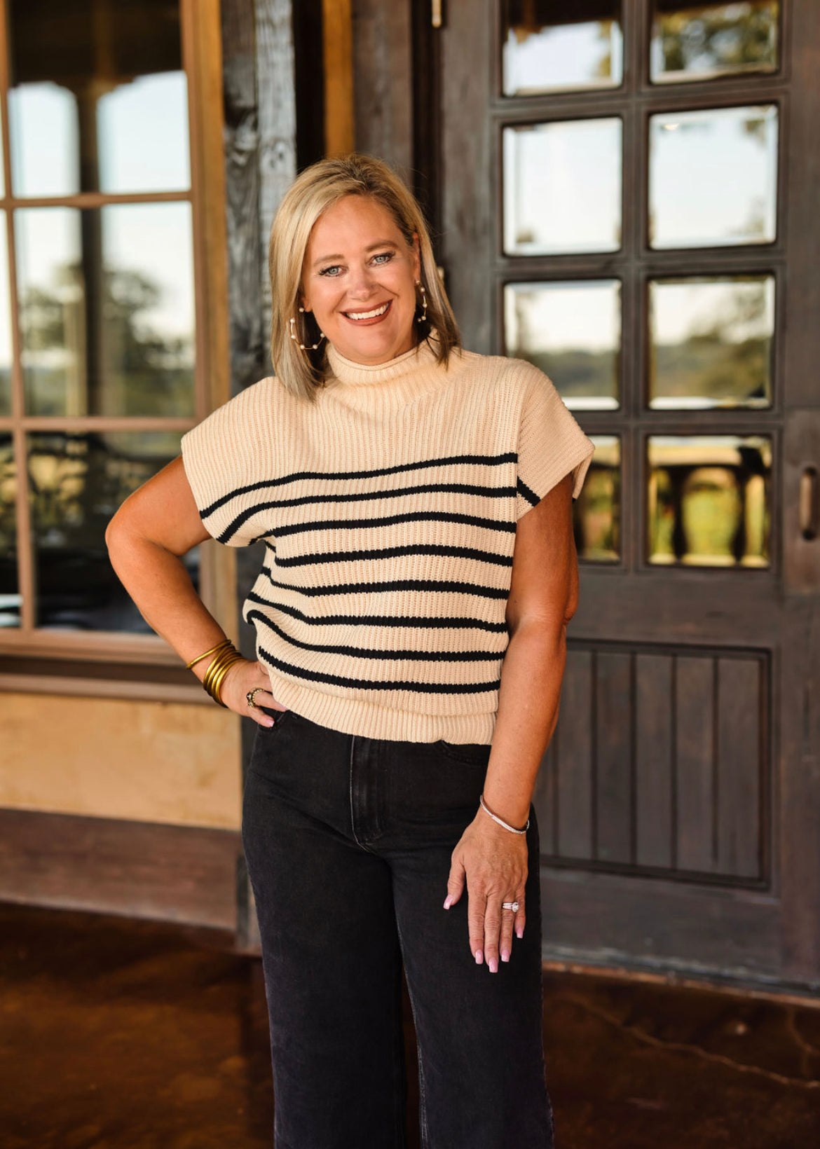 Best Days Beige Stripe Sweater Vest