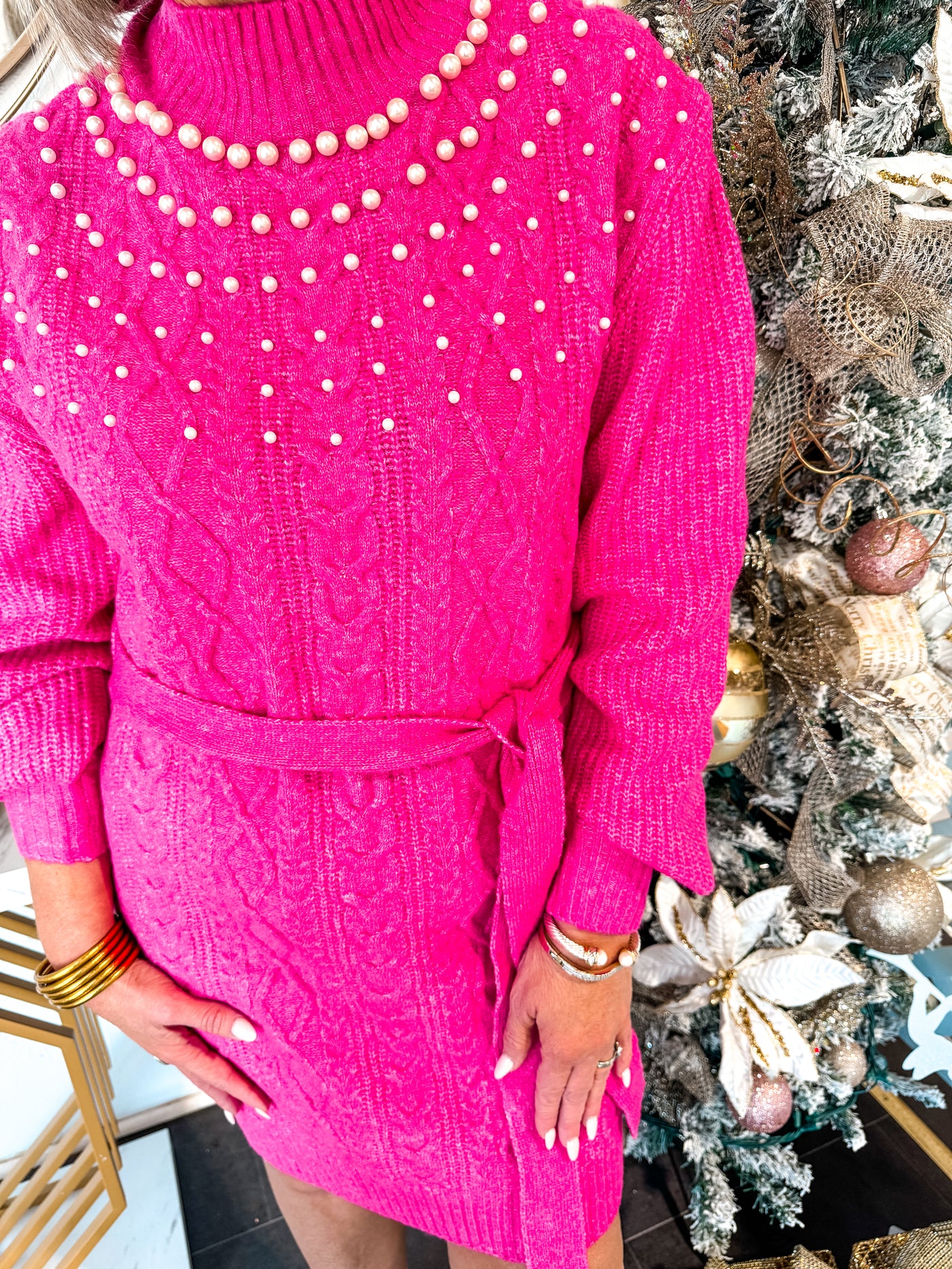 Pink pearl sweater dress best sale