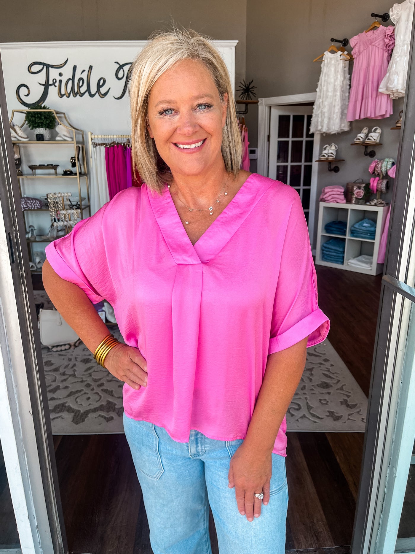 Plain As Day Blouse - Pink Satin