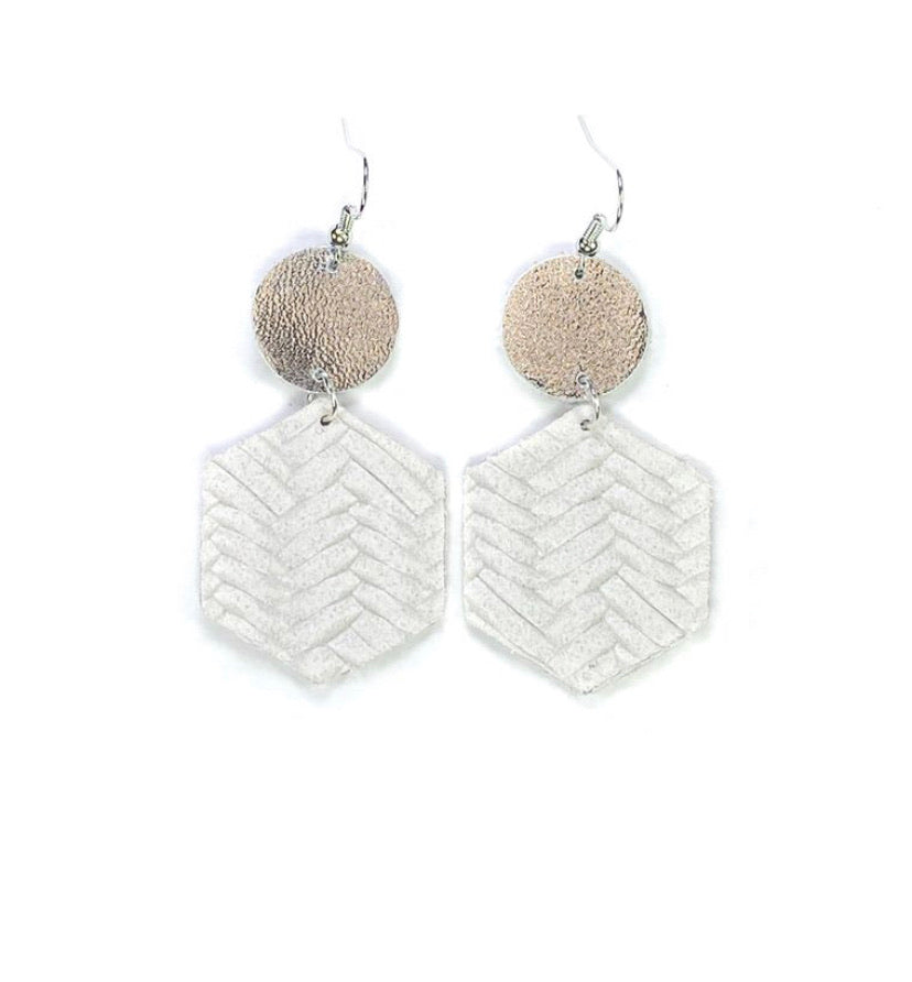 White Braid Leather Earrings