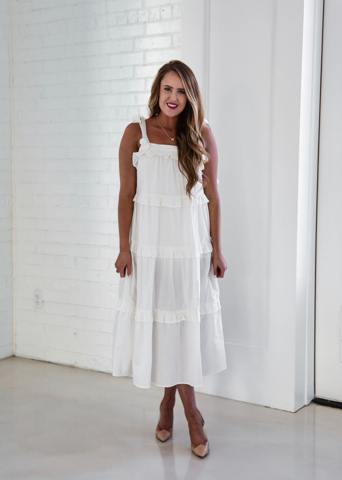 Jodilou Midi Dress - Halter Tiered Dress in White