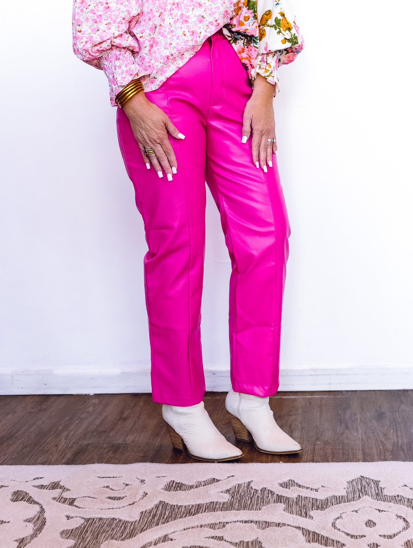 Stradivarius faux leather pants in pop pink | ASOS