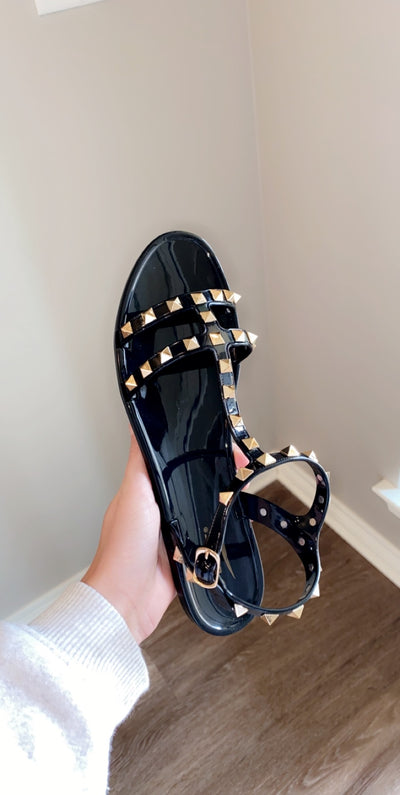 Lux Studded Black Sandals - Fidèle by K Hill