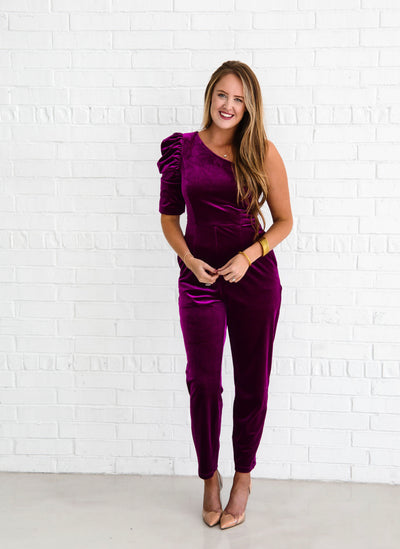 Wonderland Raspberry Velvet Jumpsuit